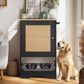 Feeding Station with 1 Storage Cabinets, Pet Feeding Station with 2 Elevated Dog Bowls, Side Hooks, Anti-tip Kit