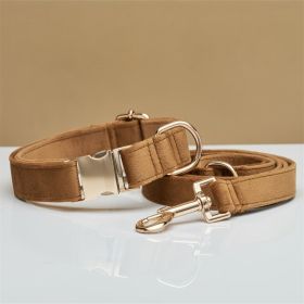 Multiple Colour Velvet Personalise Dog Collar Leash Set With Bow (Option: Coffee set-S)
