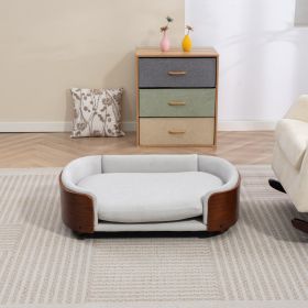Scandinavian style Elevated Dog Bed Pet Sofa With Solid Wood legs and Walnut Bent Wood Back, Velvet Light Gray,Large Size (Option: Light Gray)