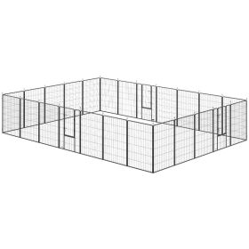 Dog Playpen For Indoor Outdoor, 24 Panels 44.5 H Puppy Playpen With Lockable Door, DIY Shape Pet Exercise Fence, Black (Option: Black)