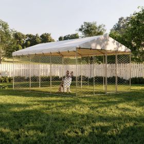 15x10 FT Large Outdoor Dog Kennel with Canopy, Heavy Duty Galvanized Steel Frame, Waterproof Cover, All-Weather Protection, Escape-Proof Lockable (Option: SILVER)