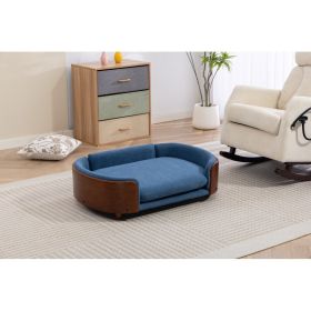 Scandinavian style Elevated Dog Bed Pet Sofa With Solid Wood legs and Walnut Bent Wood Back, Velvet Cushion,Large Size (Option: Blue)