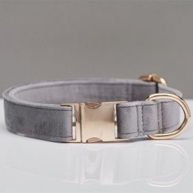 Multiple Colour Velvet Personalise Dog Collar Leash Set With Bow (Option: Grey-S)