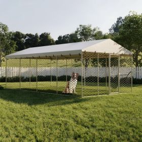 10x20 FT Large Outdoor Dog Kennel with Canopy, Heavy Duty Galvanized Steel Frame, Waterproof Cover, All-Weather Protection, Escape-Proof Lockable (Option: SILVER)