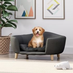 Elevated Dog Bed Frame for Small Dog, Fabric Pet Couch Bed with Rubber Wood Legs and Supportive Foam, Dark Gray, Easy Assembly (Option: Dark Gray)
