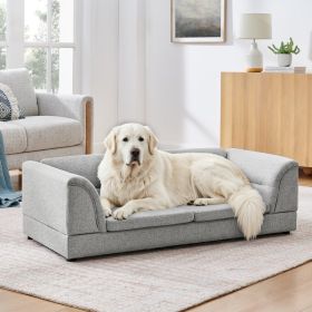 Oversized Pet Sofa, Curved Armrest Rectangular Dog Sofa, Linen Fabric Comfort Pet Couch for Large & Oversized Dogs-LIGHT GREYX (Option: LIGHT GREY)