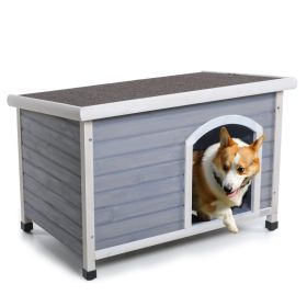 Medium Wooden Outdoor Dog House, Waterproof Roof, Elevated Floor, Adjustable Plastic Feet, Grey (Option: Grey)