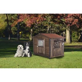 Unique All-Around Iron Frame,Outdoor Large Wooden Cabin House Style Wooden Dog Kennel (Option: Antique brown)