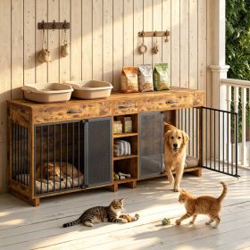 Large Wooden Dog Crate Furniture, Multi-Functional Pet Cage Cabinet with Storage (Option: Antique brown)