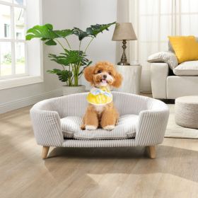 Elevated Dog Bed Frame for Small Dog, Corduroy Pet Couch Bed with Rubber Wood Legs and Supportive Foam, Beige , Easy Assembly (Option: Beige)