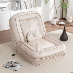 Upholstered Human Dog Bed for Adult & Pets,with 5 Adjustable Position &Massage Pillow, Bean Bag floor sofa with 2 Soft Pillows (Option: Beige)