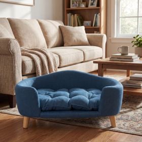Elevated Dog Bed Frame for Small Dog, Fabric Pet Couch Bed with Rubber Wood Legs and Supportive Foam, Navy Blue, Easy Assembly (Option: Navy Blue)