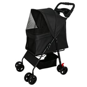 Foldable Pet Stroller for Small Dogs and Cats Under 28 lbs with Multi-Functional Tray, 2 Safety Leashes, Storage Basket & Breathable Mesh, 4 Whee (Option: Black)