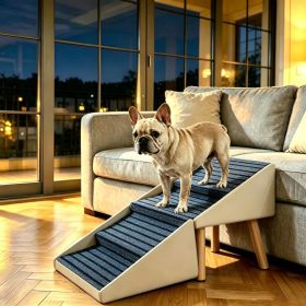 2-in-1 Dog Stairs for Bed and Couch 18.89" Foldable Dog Ramp for Couch 4 Pet Steps  & Ottoman for Small Dogs, Beige (Option: Beige)