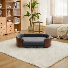 Scandinavian style Elevated Dog Bed Pet Sofa With Solid Wood legs and Walnut Bent Wood Back, Velvet,Large Size (Option: Dark Gray)
