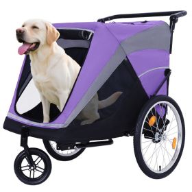 2-in-1 Bike Trailer & Push Cart for Pets - Detachable Bike Hitch & Push Handle Included - Quick Release Wheel, Internal Leash, Dual Cup Pockets a (Option: Purple+Black)
