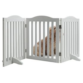 Wooden Freestanding Foldable Pet Gate for Dogs, 24 inch 3 Panels Step Over Fence, Dog Gate for The House, Doorway, (Option: White)
