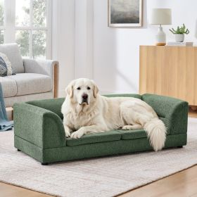 Oversized Pet Sofa, Curved Armrest Rectangular Dog Sofa, Linen Fabric Comfort Pet Couch for Large & Oversized Dogs-Olive Green (Option: Olive Green)