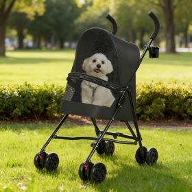 Pet Stroller for Small Dogs Cats with Mesh Ventilation, Lightweight Foldable Design, Cup Holder, Black (Option: Black)