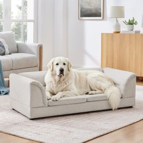 Oversized Pet Sofa, Curved Armrest Rectangular Dog Sofa, Linen Fabric Comfort Pet Couch for Large & Oversized Dogs-Beige (Option: Beige)