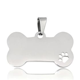 Stainless Steel Bone Shaped Pendant For Dog Collars; Metal Pendant For Pet Necklace; Pet Supplies (Color: Silver Grey, size: M)