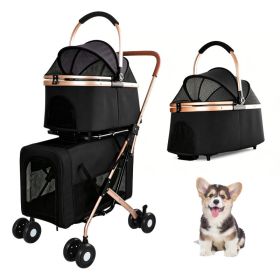 Double Pet Stroller for Dogs and Cats, Foldable Frame, 3-in-1 Convertible Carrier/Tote, Shockproof Wheels, Brake System, Fixed Safety Leashes for (Option: Black)