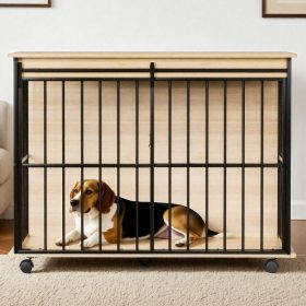 Dog crate furniture, large-sized dog crate suitable for medium to large dogs, wooden dog kennel furniture (Option: Black+Natural)