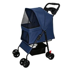 Foldable Pet Stroller for Small Dogs and Cats Under 28 lbs with Multi-Functional Tray, 2 Safety Leashes, Storage Basket & Breathable Mesh, 4 Whee (Option: Blue)