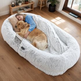 Human Dog Bed, Washable Faux Fur Dog Bed for People Doze Off, Napping Orthopedic Dog Bed,71''x45''x14'' Size Fits You and Pets (Grey) - Blankets (Option: Gray)